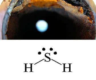 Estructura química del sulfuro de hidrógeno también llamado ácido sulfhídrico